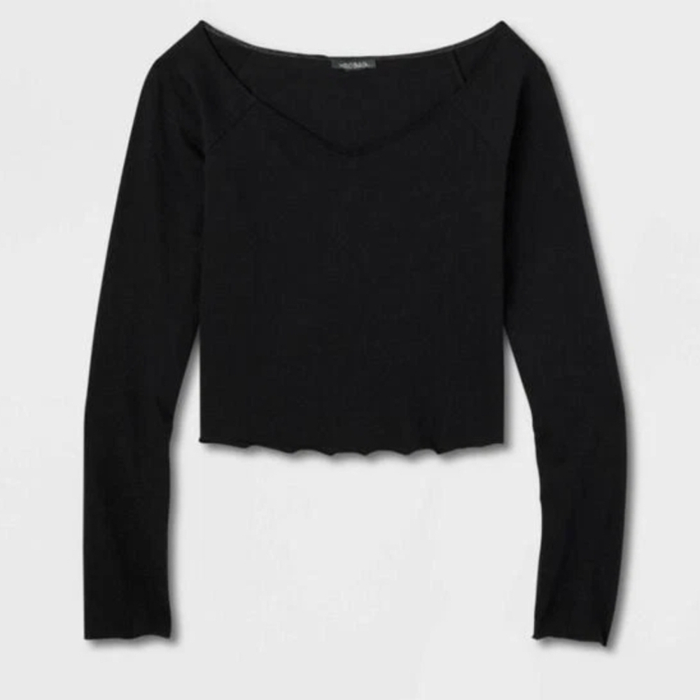 Wild Fable Women's Long Sleeve T-Shirt Black, Size Large, Cropped